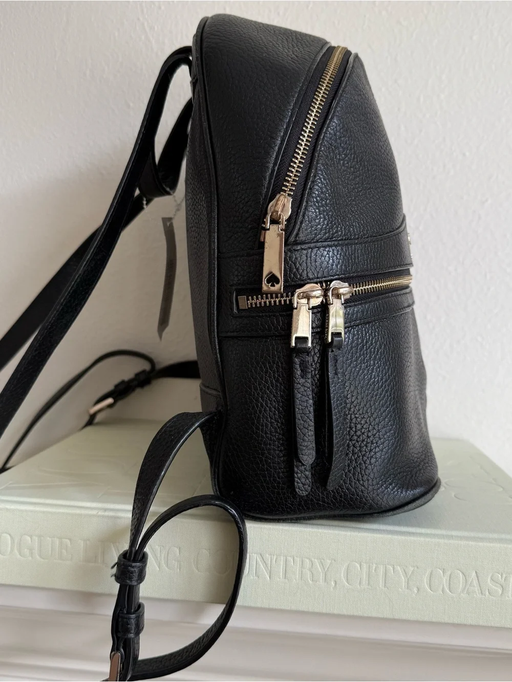 kate spade Karina Black Leather Small Backpack with Gold Hardware